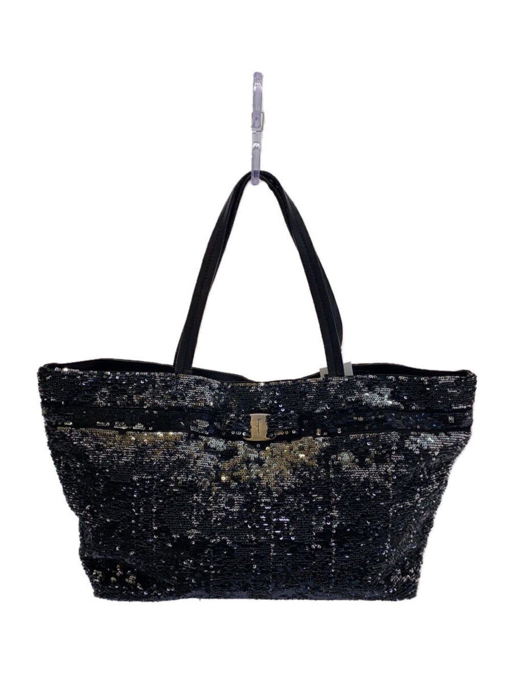 Salvatore Ferragamo Sequin x Tote Bag Black Silver